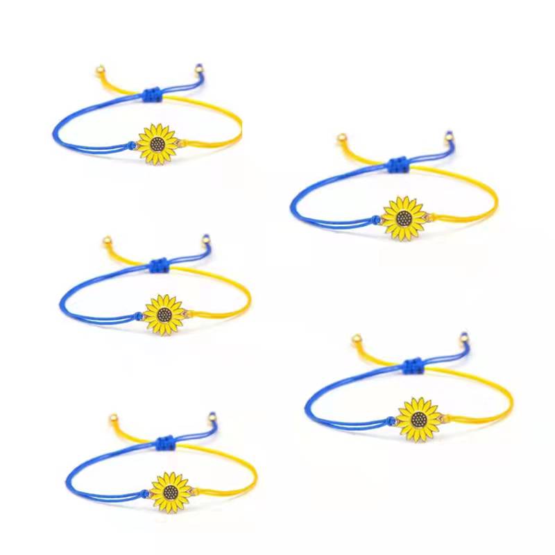 Prosta ręcznie pleciona bransoletka słonecznikowa dla kobiet minimalistyczna bransoletka Daisy Flower niebieska żółta flaga ukrainy urok biżuterii: 5 pcs