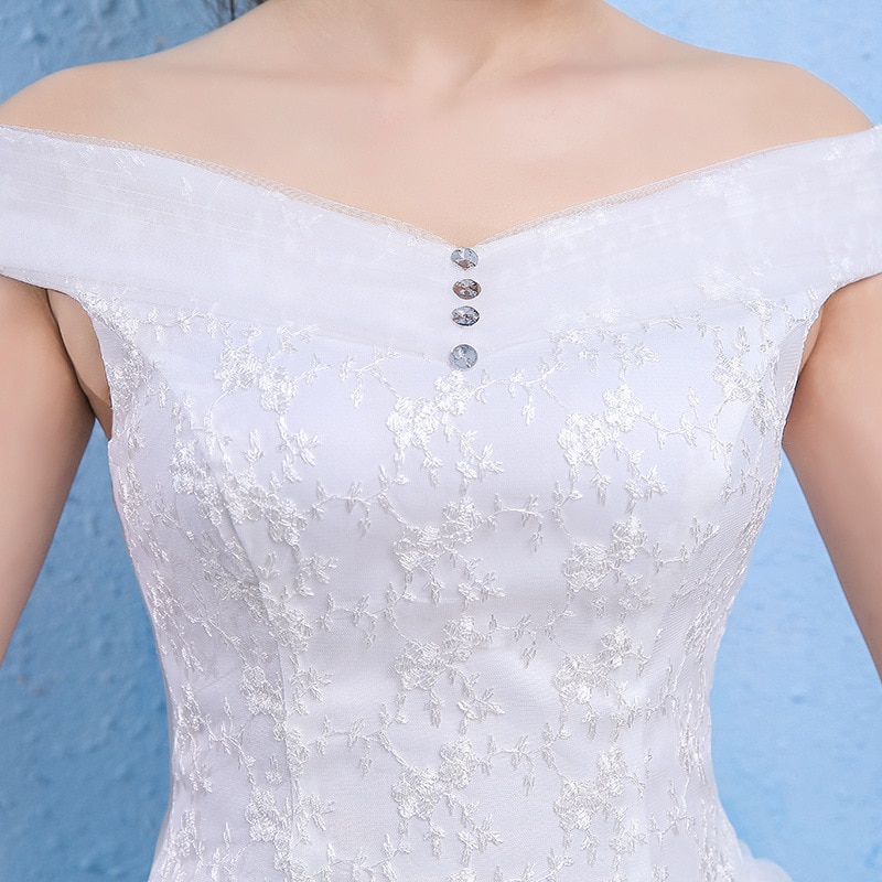 Vestido De Novia luksusowy kryształ suknie ślubne suknia balowa wyłączony-ramię zasznurować eleganckie tanie koronkowe suknie panny młodej szata De Mariee