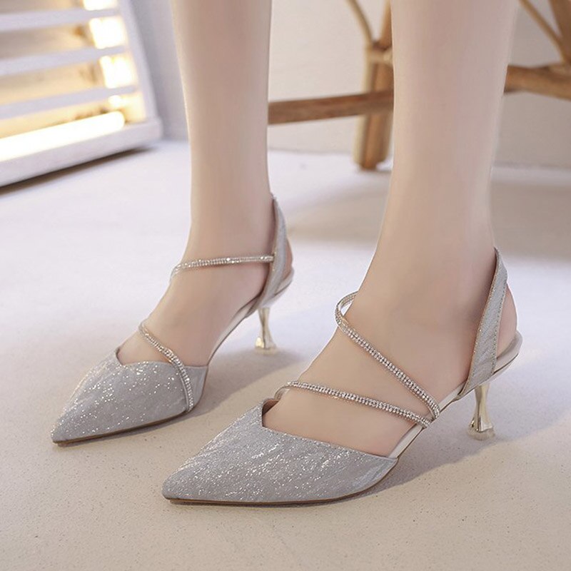 Sandales 34-42 taille pour femmes, 4cm talons hauts, chaussures de mariage argentées, chaussures de travail, escarpins à bout pointu, sandales 8086n femmes: Argent / 8.5