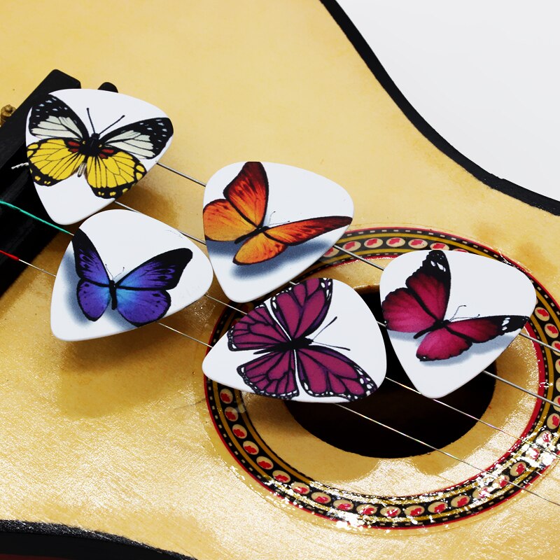 SOACH-púas para Guitarra acústica, 50 piezas, cuerdas con patrón de mariposa, accesorios para instrumento de Guitarra, púas para ukelele