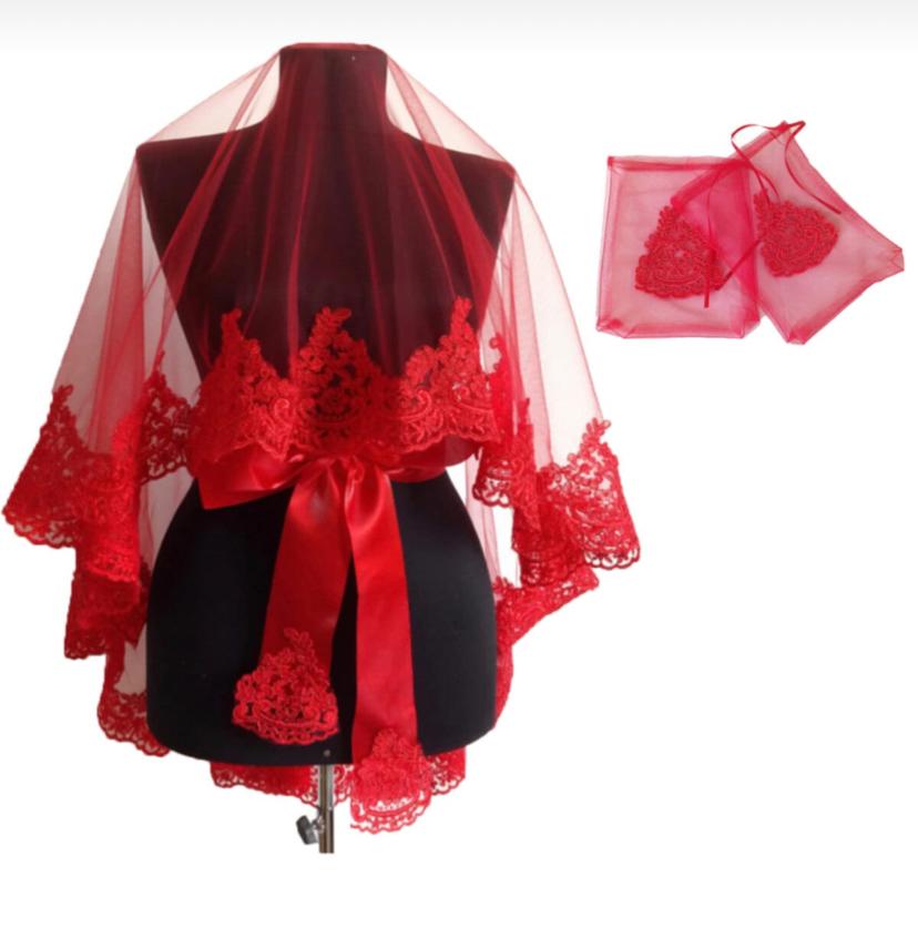 Ensemble voile henna pour mariée, accessoire de nuit pour mariage, dentelle élégante, guipure, couleur bordeaux rouge, pour femmes,