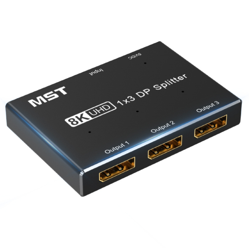 DisplayPort Splitter 1x3 8K 60Hz 4K 120Hz Triple Monitor Splitter With Extended Display and Mirror Mode DP1.4 MST SST Multi Hub
