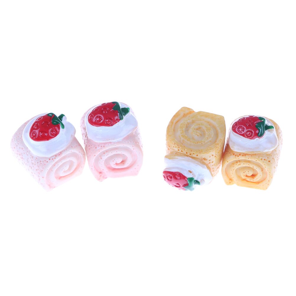 5pcs Resin Strawberry Cake, Adorable Miniature Cakes, Resin Cabochons for Phone Decoration, DIY Crafts Making