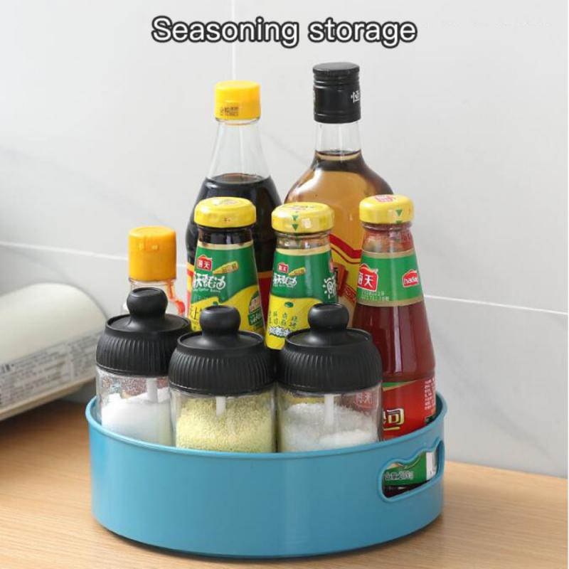 360° Rotating Kitchen Storage Tray Spice Jar Containers Large Capacity Snack Food Tray Cosmetics Organizer Kitchen Storage Box