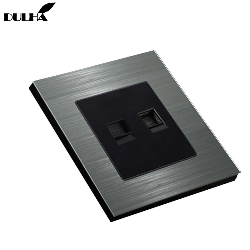 Telephone And Computer Ethernet Wall Socket Luxury Satin Metal Panel RJ45 CAT5 Data Network Jack + RJ11 TEL Electrical Outlet