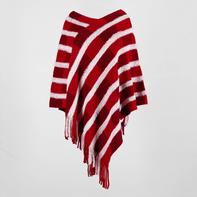 Dame efterår vinter kappe strik tøj kvast sweater stribet kvinde sweater o-neck top: Vin