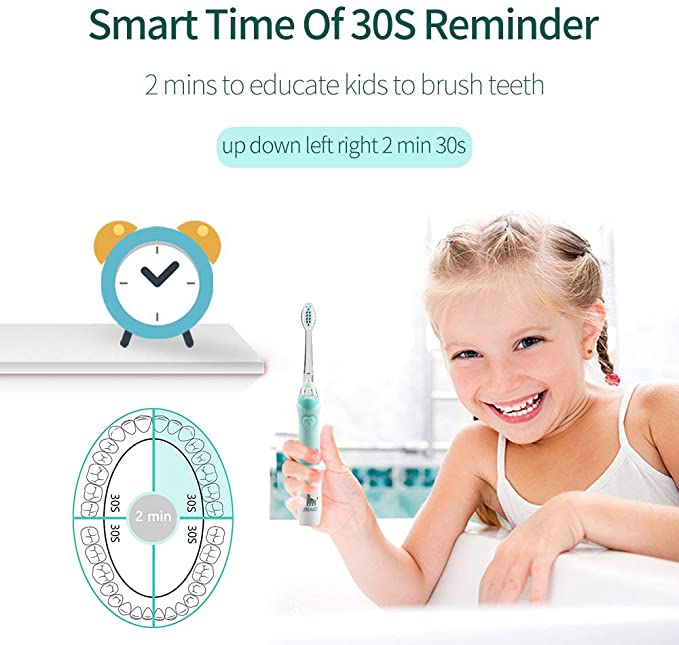Seago Kids' Electric Toothbrush Powered Battery Smart Timer ToothBrush Soft Bristle Brush Head Kids Oral Care Colorful LED