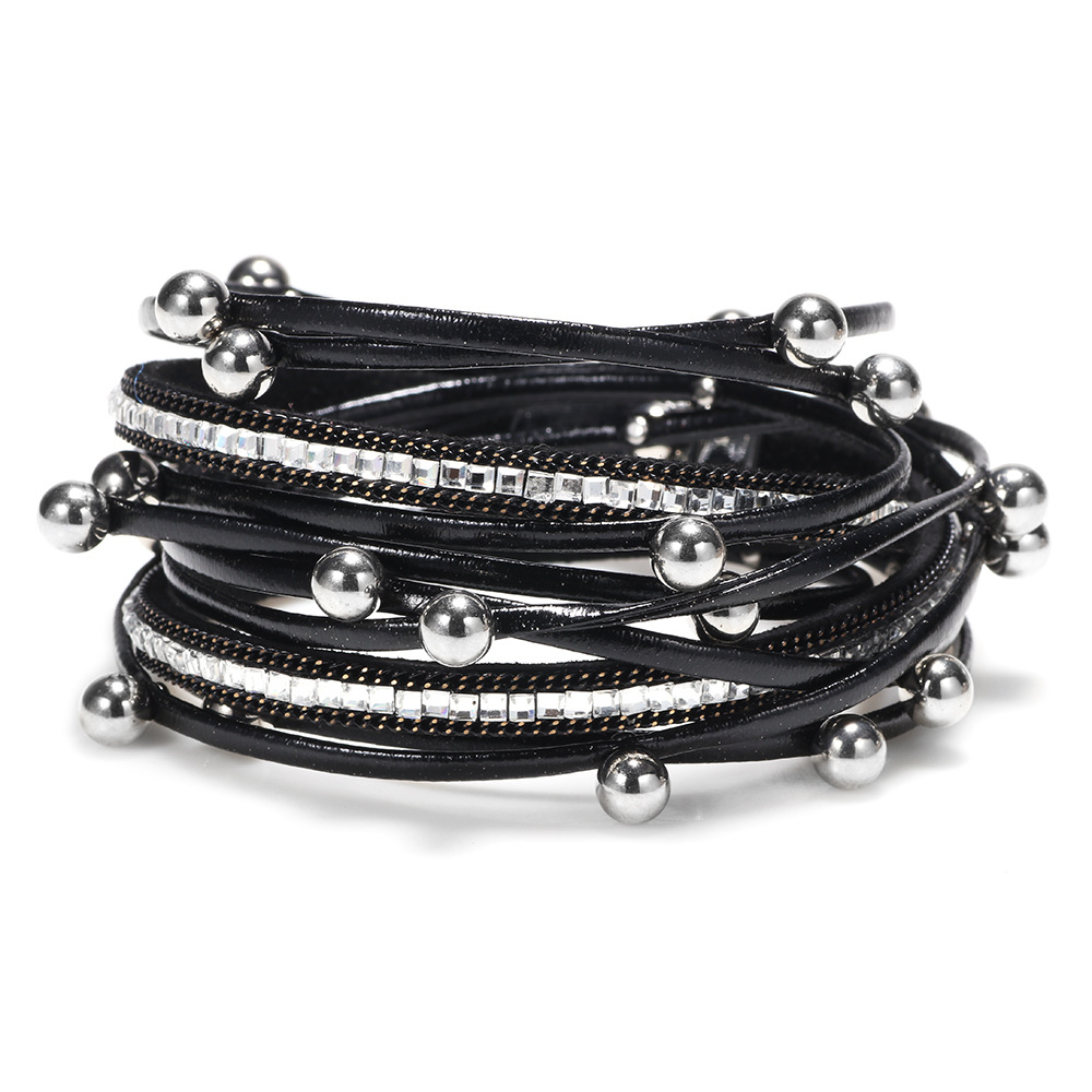 Rhinestone Beads Multilayer Ethnic Trendy Leather Bracelets Women Girl Cuff Bangle Female Jewelry geometric