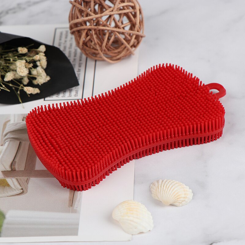 Esponja de silicone para lavar louça, panela de silicone para lavar louça e esponja, ferramenta de limpeza de cozinha: Red