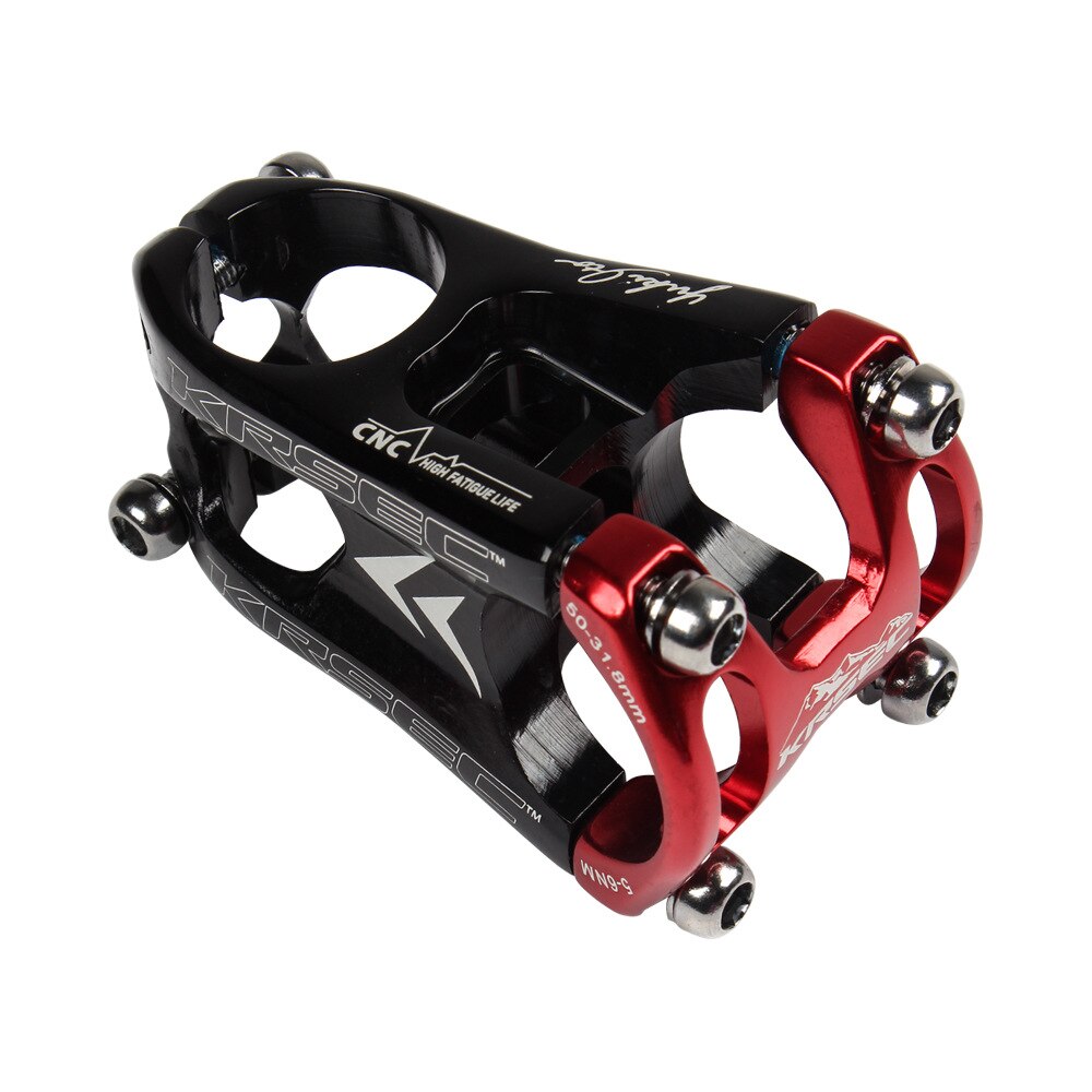 KRSEC MTB Bike Short Stem 50mm Ultralight CNC Hollow Stems for Bicycle 31.8mm Handlebar: Black Red