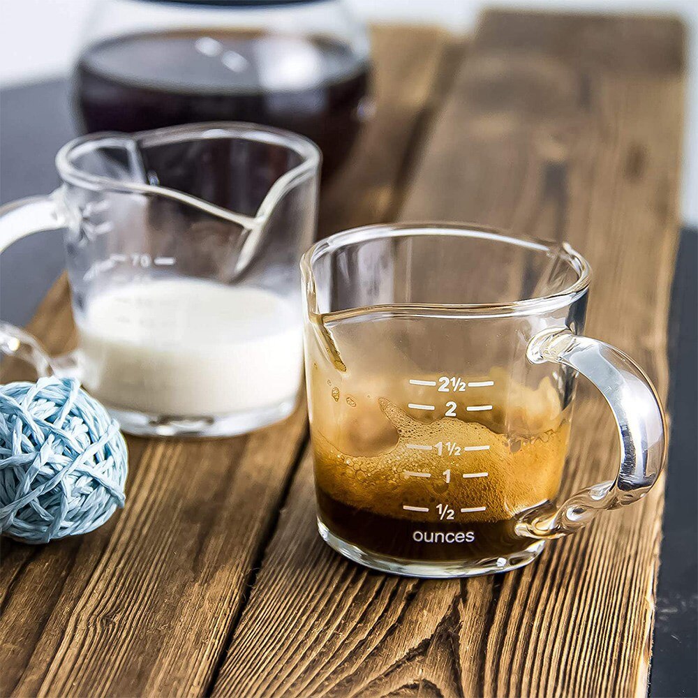 2 Pack Espresso Measuring Glass,3-Ounce Double Spouts Shot Glass with Pouring Handle,Heat Resistant Measuring Pitcher