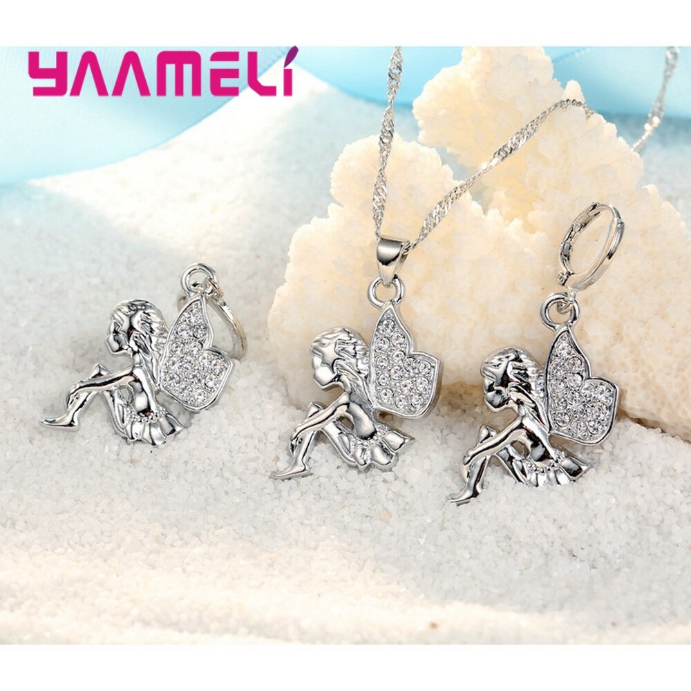 925 collier en argent Sterling + boucles d'oreilles ensemble de bijoux mystérieux romantique Style fée modélisation pour petite fille