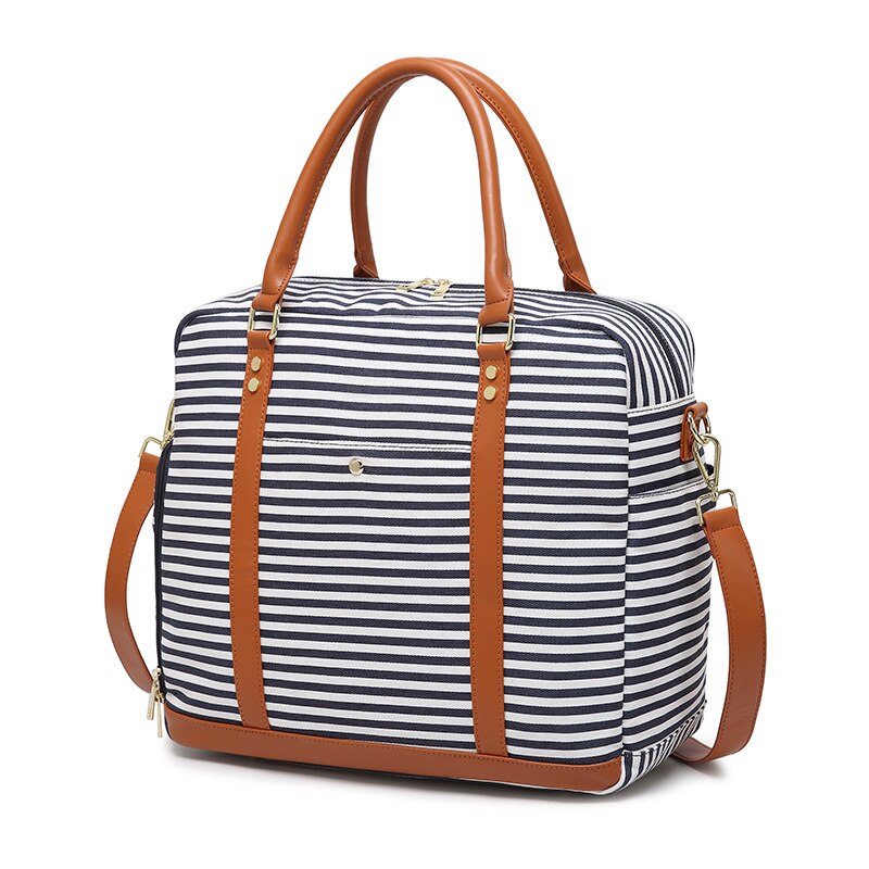 Bolsa de viagem feminina senhoras à prova dwaterproof água lona listrado fim de semana saco durante a noite carry on tote duffel no punho do trole: Default Title