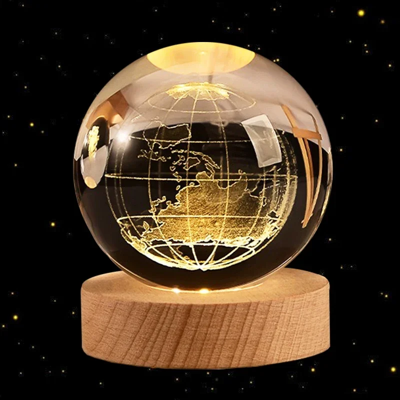 Bola de cristal 3D de 6cm, bola de cristal, Planeta Tierra, Base de madera, sistema Solar, astronomía de galaxia, de cumpleaños, decoración de escritorio para el hogar: Verde claro