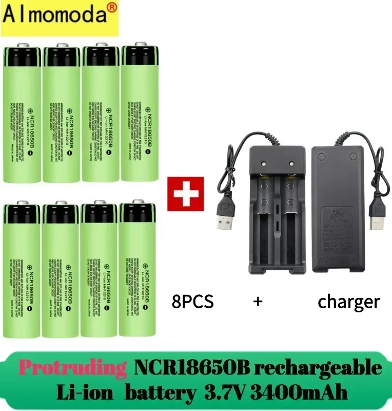 Spike2025 sobresaliente 100% batería de litio recargable NCR18650 3,7 V 3400mAh 34B cargador USB linterna de batería original: Gris