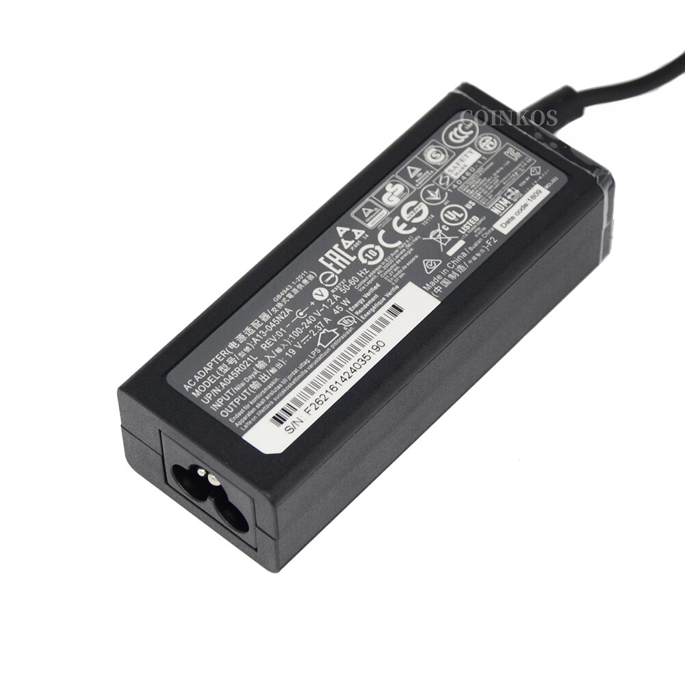 AC Adapter Charger For Acer Swift 3 SF314-51-731X Alpha 12 SA5-271P-74E1, Aspire A13-045N2A A045R021 Laptop Power Supply 19V 45W