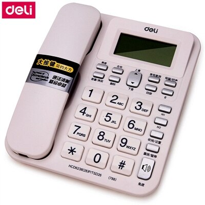 Deli 788- zits telefoonset met snoer, nummerweergave en geheugen, kantoortelefoonset voor huishoudelijk gebruik: Wit