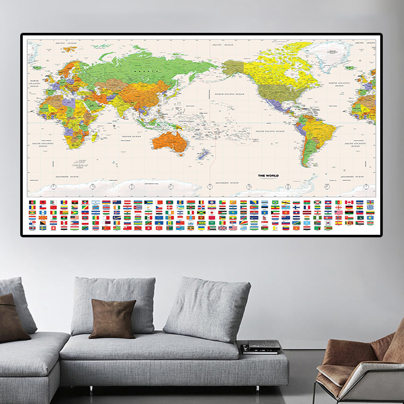 150*100 The World Map with National Flag Non-woven... – Vicedeal