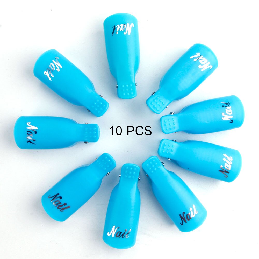 10 stk plast negleklemmer suge af gel lakfjerner omslag værktøj neglerenser til manicure negle affedtningsmiddel neglekunst tips til finne: Blå