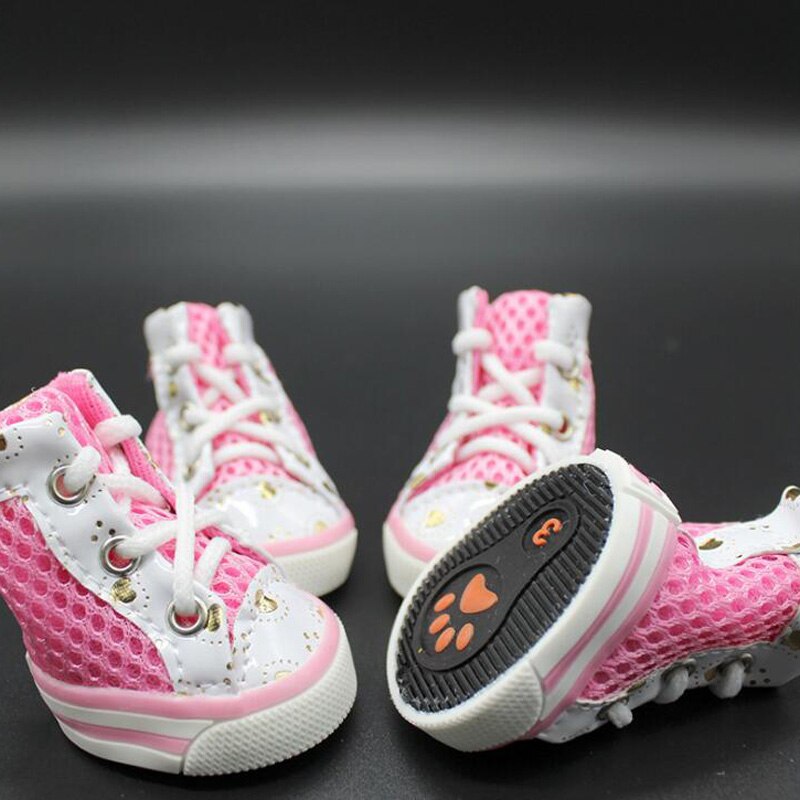 4cs/set chien anti-dérapant chien chaussures baskets respirant chaussons chiot hiver chat chaussures botte pour petits chiens Chihuahua Teddy: Pink / S
