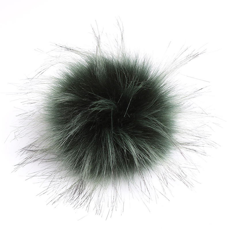 10cm kunstige med knap vaskebjørn pels pels pom poms til kvinder og børn vinter hat og kasket huer pels pompon: Mørkegrøn