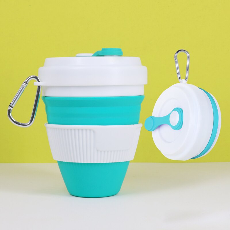 Tasses pliantes en Silicone | Tasses pliantes de 450ml, tasse à café en silice télescopique Portable avec couvercles voyage tout noir: Style 9