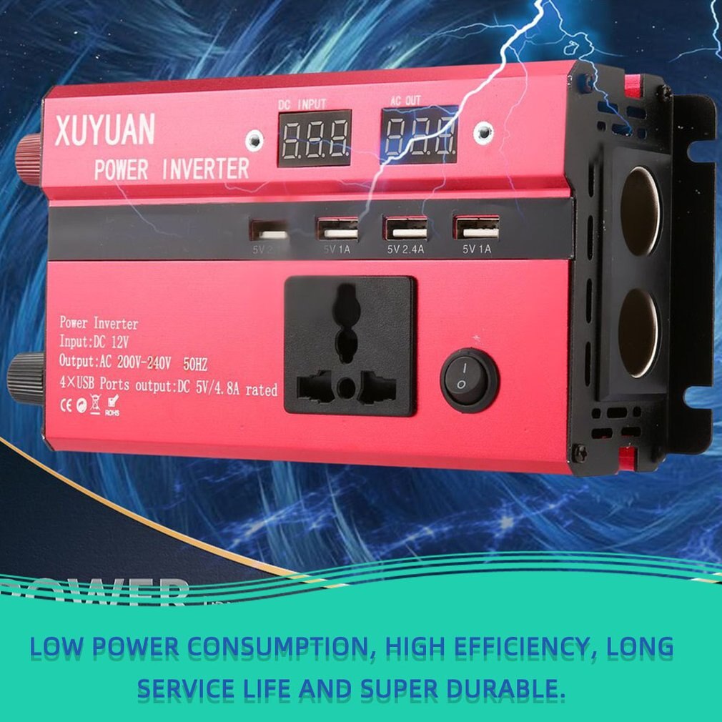 350W Solar Power Inverter DC 12V to AC 220V LED Display Car Sine Wave Converter for Household Appliances