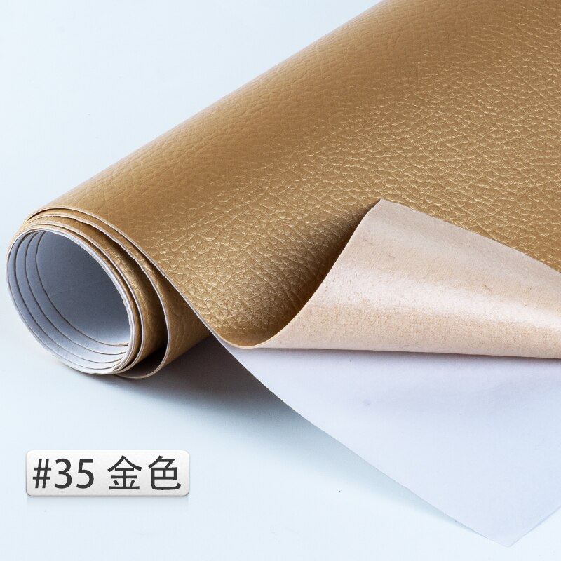 50*138cm Reliëf Lijm Lederen litchi PU Leer Stof Terug Lijm Kunstmatige Synthetisch Leer Stoffen DIY Bag Bank materiaal Effen gekleurd kunstleer kunstleer stof naaien DIY tas schoenen materiaal: 35 Gold