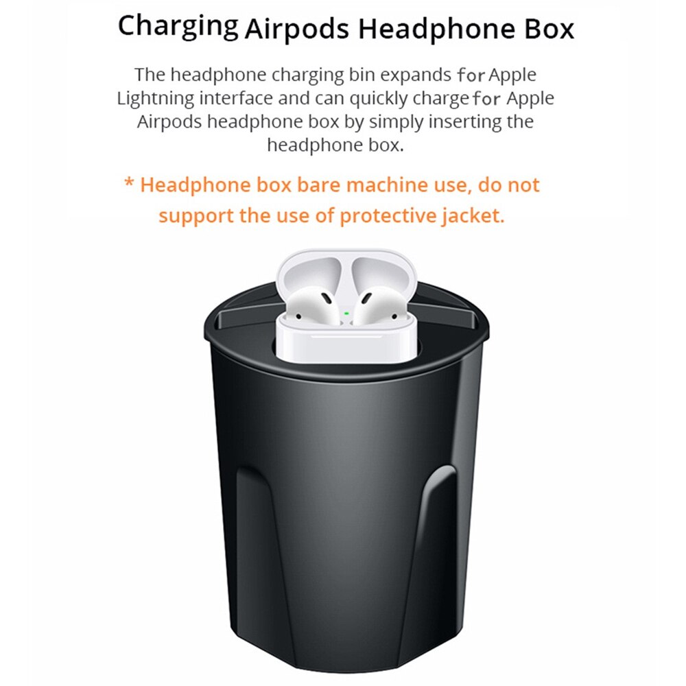696 x9a/cn9a copo do carregador do carro sem fio com saída usb 10w carregamento rápido technologyfor iphonexs/xr/xs max para airpods 2th
