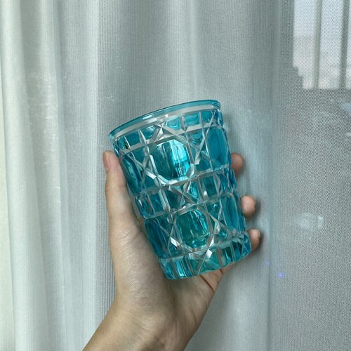 380ml European Whiskey Glass Starry Sky Cup Handmade Crystal Carved Drinkware Bar Supplies Beer Water Cup Drinking Wine Glasses: Light blue 380ml-1pc