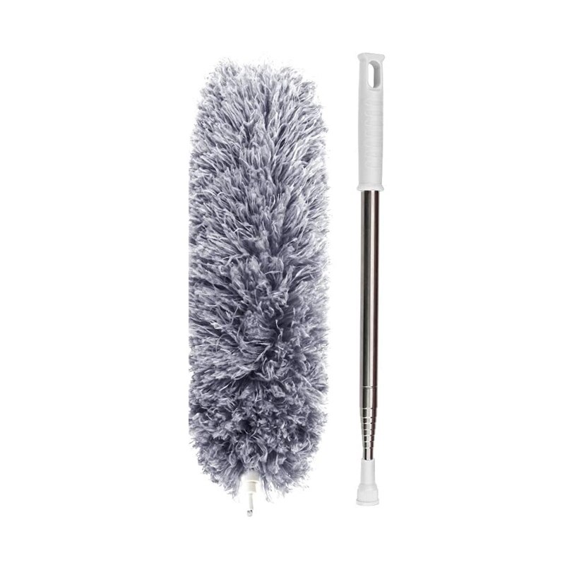 Microfiber Feather Duster with Extendable Pole, 96" Telescoping Cobweb Duster for Cleaning, Bendable Head,Washable Duster: Grey