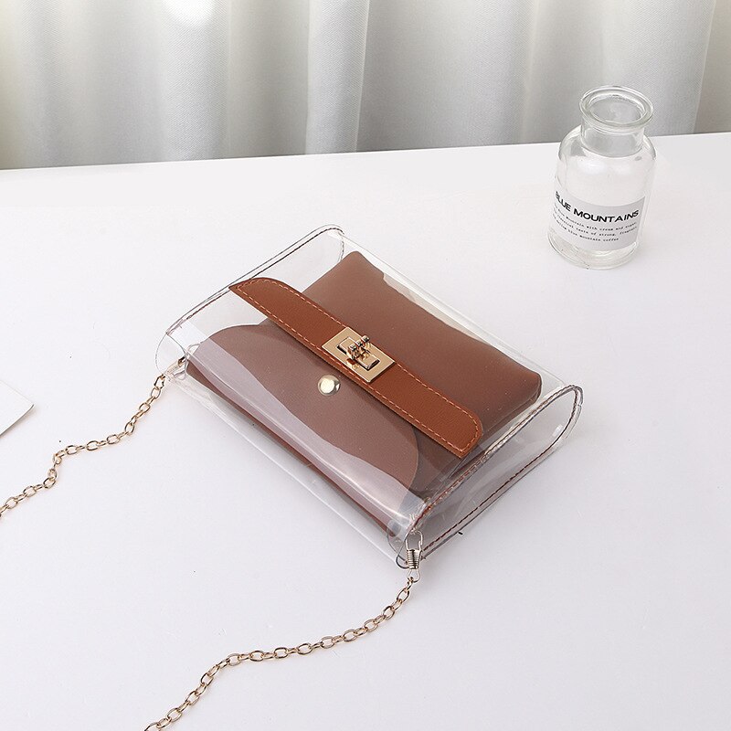 Vrouwen pvc doorzichtige tas satchel tas transparante schouder crossbody tassen dames messenger casual winkelen kleine handtassen: Bruin