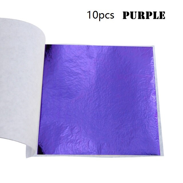 10 Stck Gold Folie Papier DIY Nagel Gold Blatt Blätter Malerei Gold Blatt Papier Harz Dekoration Gold-überzogene Möbel Gold Folie: Violett 10Stck