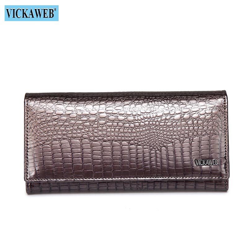 VICKAWEB Long Wallet Women Genuine Leather Alligator Womens Wallets And Purses Lady Hasp & Zipper Standar Wallet Female: Gray Wallet