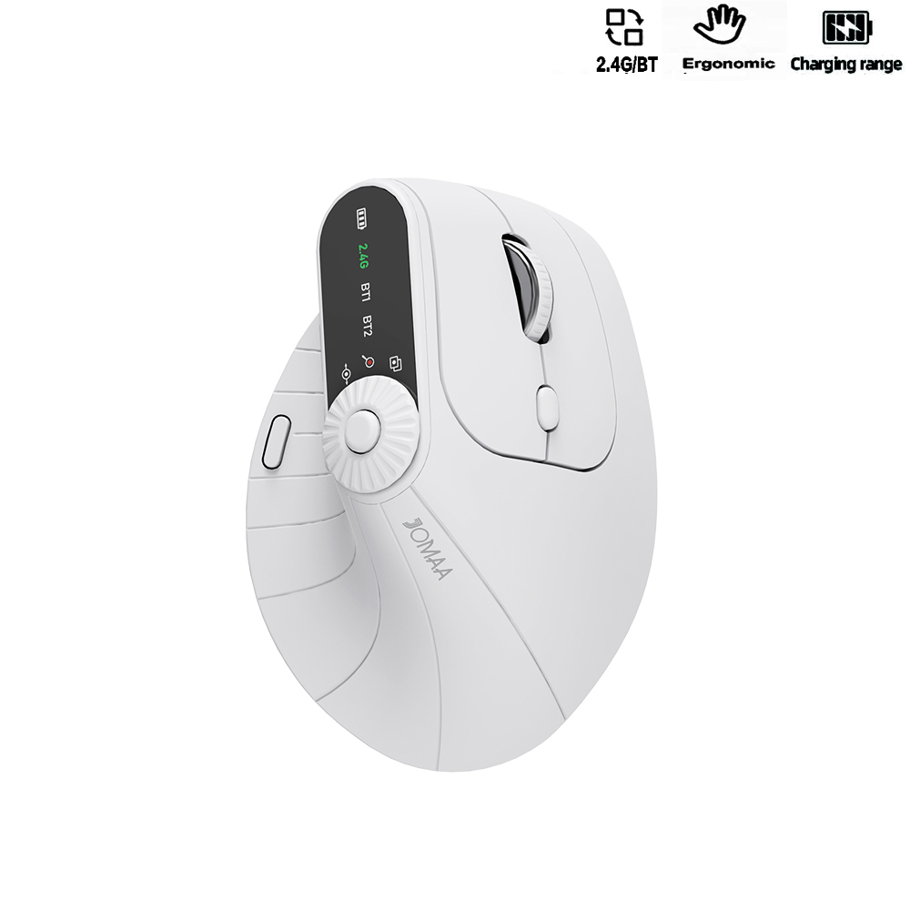 Jomaa BT5.0 Wireless Vertical Mouse With Function Adjustment Knob 8 Buttons Rechargeable Ergonomic Mice for Win/IOS/Android: WHITE