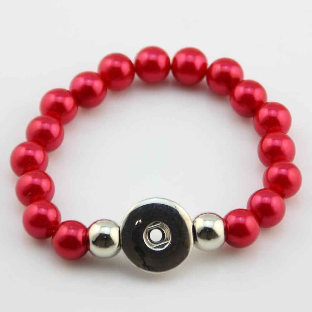 12 Stks/partij Mix Kleuren Vrouwen 19Cm Diy Snap Armband Mooie Handgemaakte 10Mm Parel Kralen Armband Fit 18Mm knop Sieraden Voor Vrouwen Meisje: red