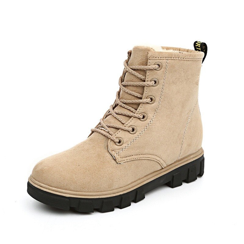 snow boots women boots flat ankle boots Martin boots winter warm ladies cotton shoes women's shoes: Beige / 6