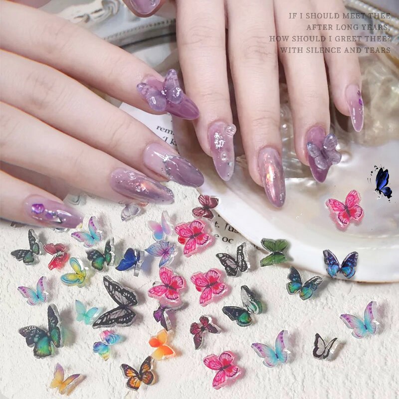 10 Stuks Gemengde Willekeurige 3D Vlinder Nail Art Decoraties Charme Nagels Nail Supplie Diy Japanse Manicure Accessoires Sticker