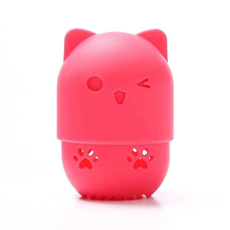 Soft Silicone Powder Puff Pink Cat Sponge Holder Drying Holder Egg Stand Beauty Sponges Case For Washing Cosmetic Make Up Tools: 10