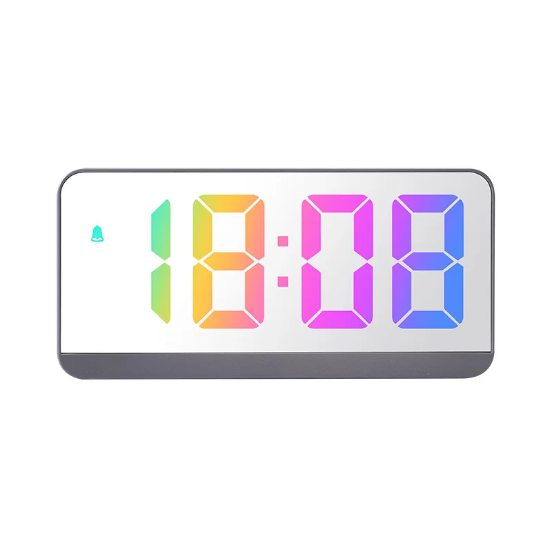 Acryl // Spiegel digitaler Wecker Sprach steuerung bunte Schrift Nacht modus Tisch uhr Schlummer 12/24h elektronische LED-Uhren: Brown