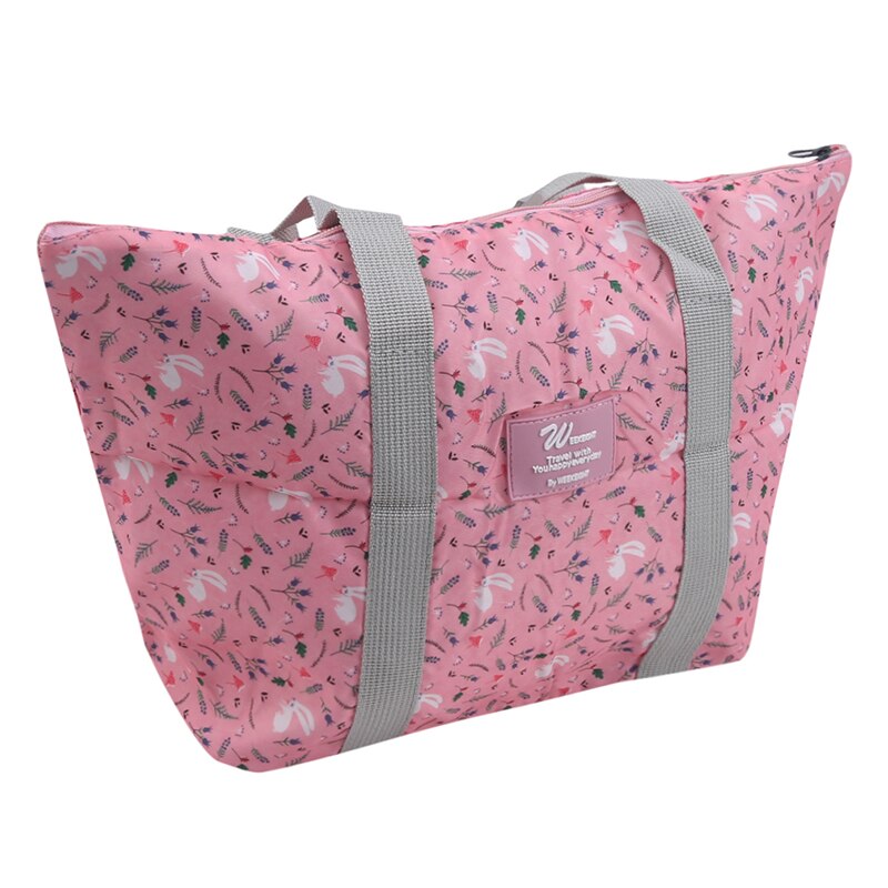 Draagbare Picknick Tassen Print Grote Capaciteit Lunch Tas Waterdicht Voor Voedsel Thermische Doos Vouwen Bento Bag: pink