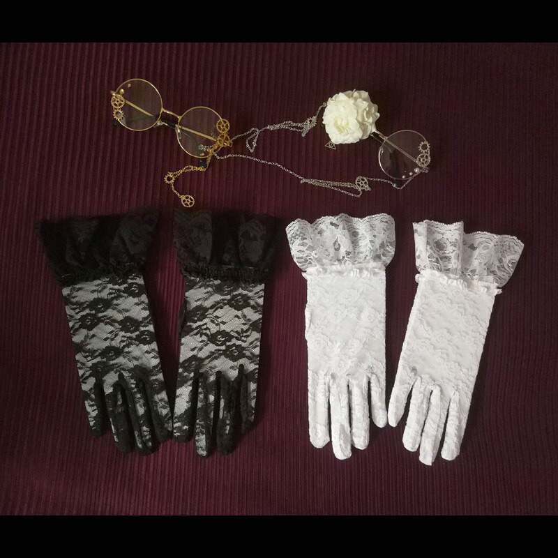 Guantes de encaje Retro para mujer, guantes de novia blancos oscuros góticos, accesorios de Lolita para sesión de fotos y fotos