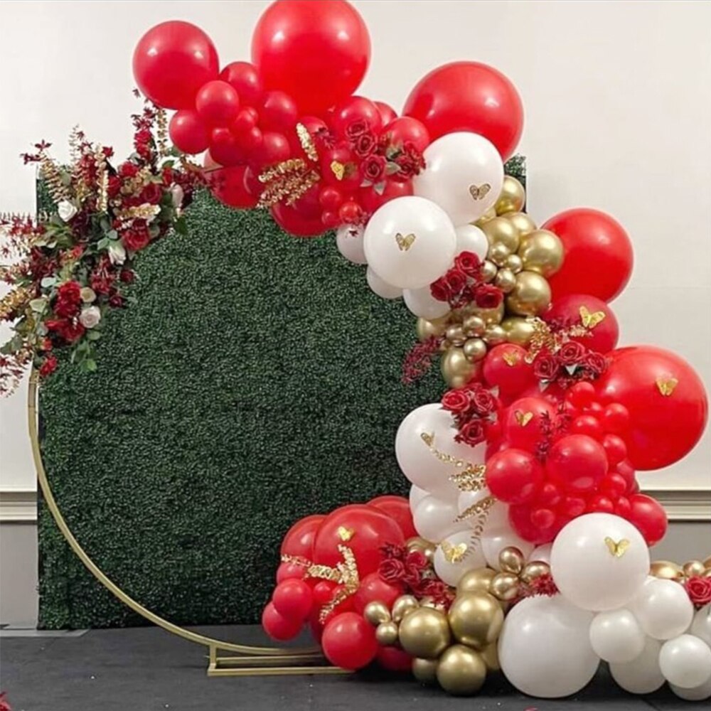 128pcs Red Balloon Garland Kit Gold Chrome Latex Balloon Matte White Red Globos for Valentines Wedding Birthday Party Decoration