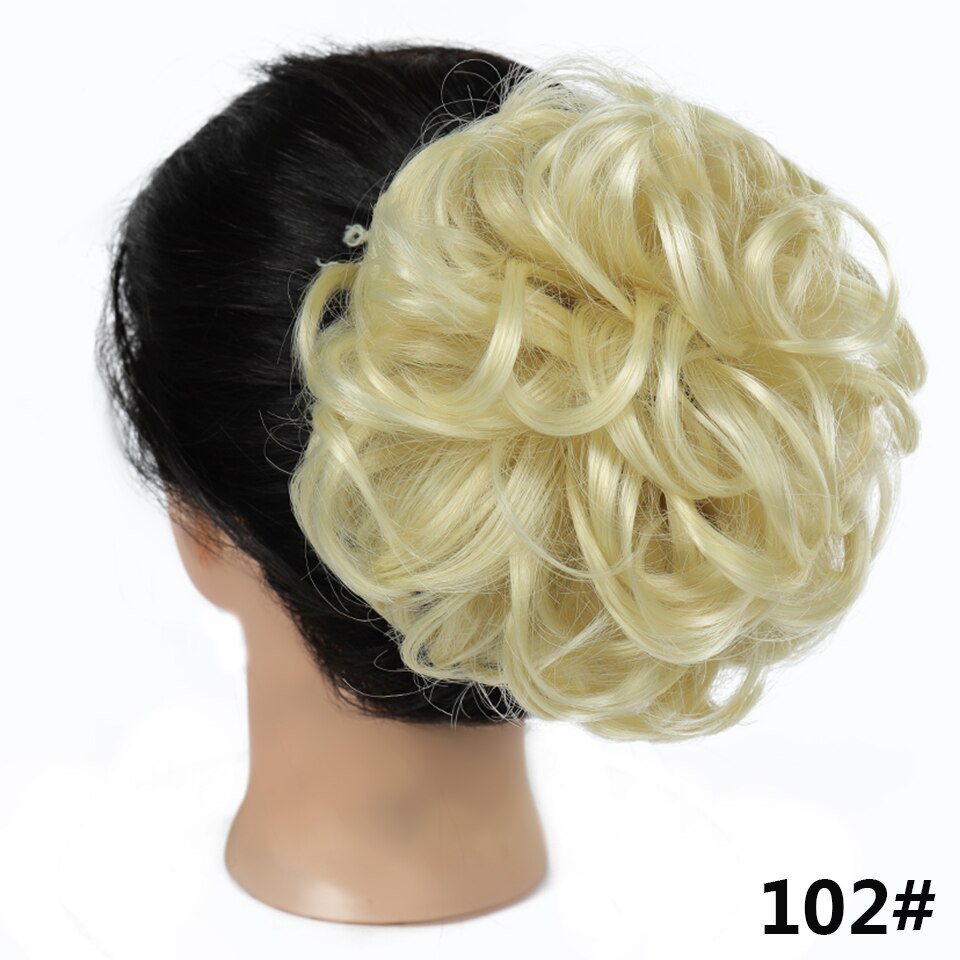 Shangke hår bolle klipp i hårforlengelse til plast kam krøllete hår chignon syntetisk hår rotete chignon til kvinner bryllup: 102
