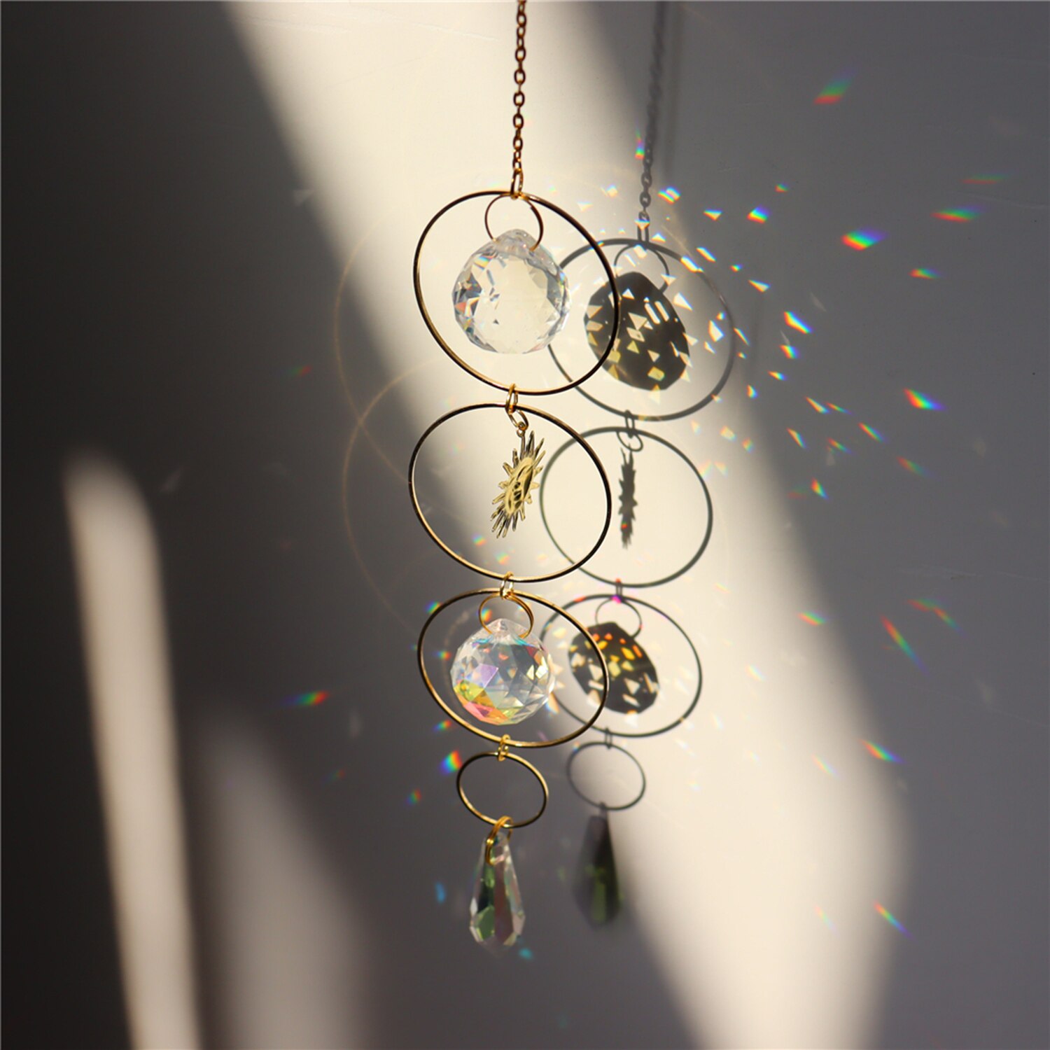 01-12 Suncatcher Crystal Rainbow Wind Chime Pendant Moon Hanging Ornament Crystal&amp;Copper Window Decor Home Garden Patio Decor: 02-30CM