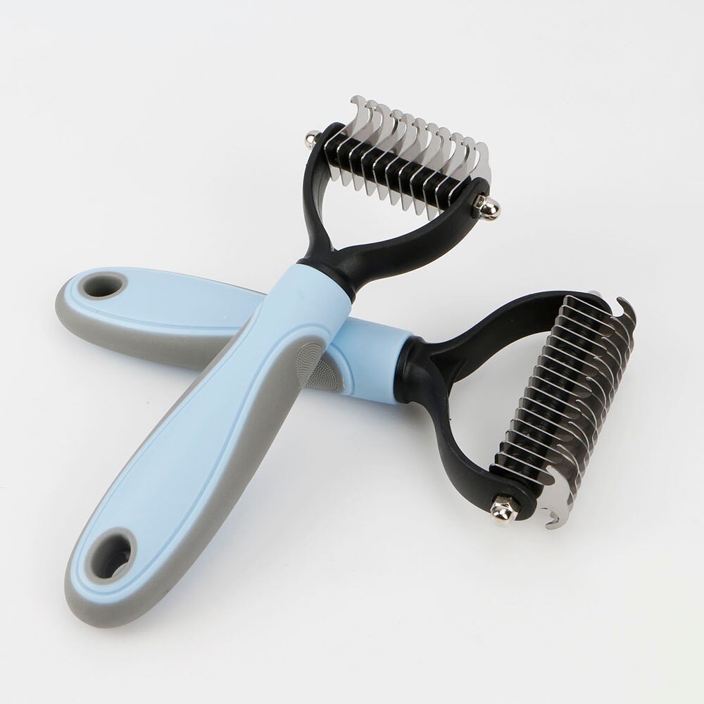 Bonzerpet Ontharing Kam Hond Kat Bont Trimmen Dematting Deshedding Roestvrij Grooming Brush Tool Lang Haar Blauwe Kleur