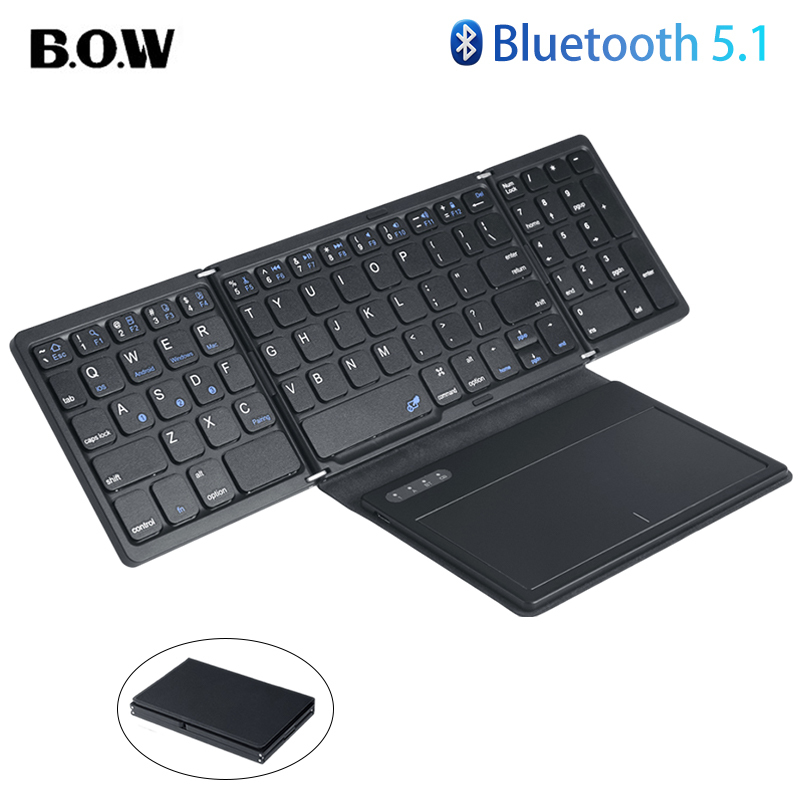 BOW Foladable Bluetooth Keyboard with Touchpad Pocket Folding Keyboard for Laptop Phone Tablet Wireless Rechargeable Keyboard