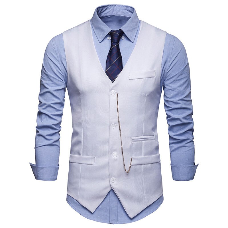 Hvid jakkesæt vest slim fit enkeltradet vest herre jakkesæt vest vest vest mandlig vest kostume homme xxl: Hvid / L