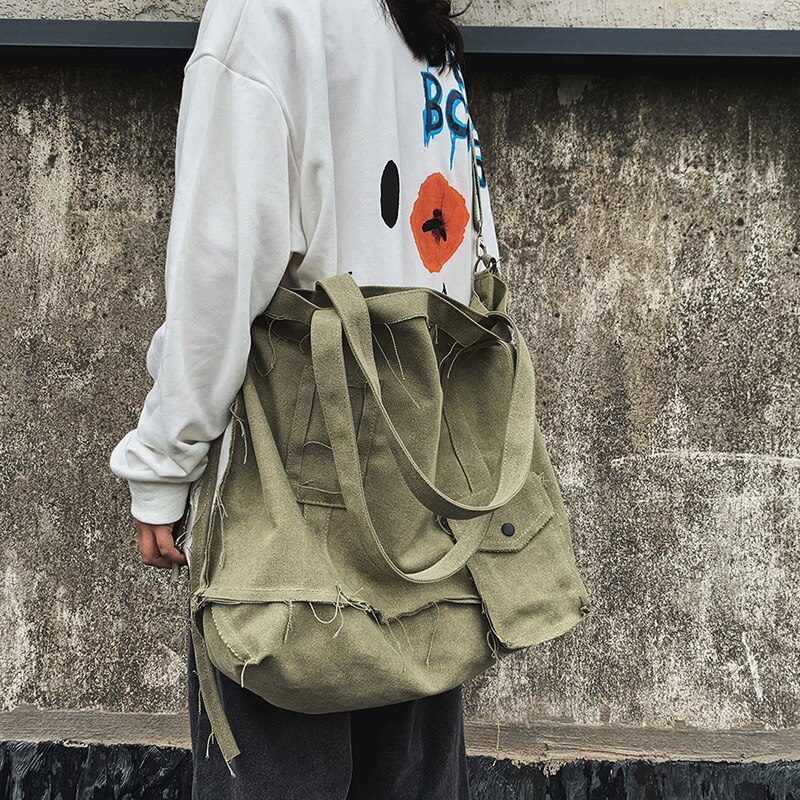 Vintage multifunktionel lærred håndtaske til studerende skolelærer stof fritid top-håndtaske til teenager stor indkøbspose