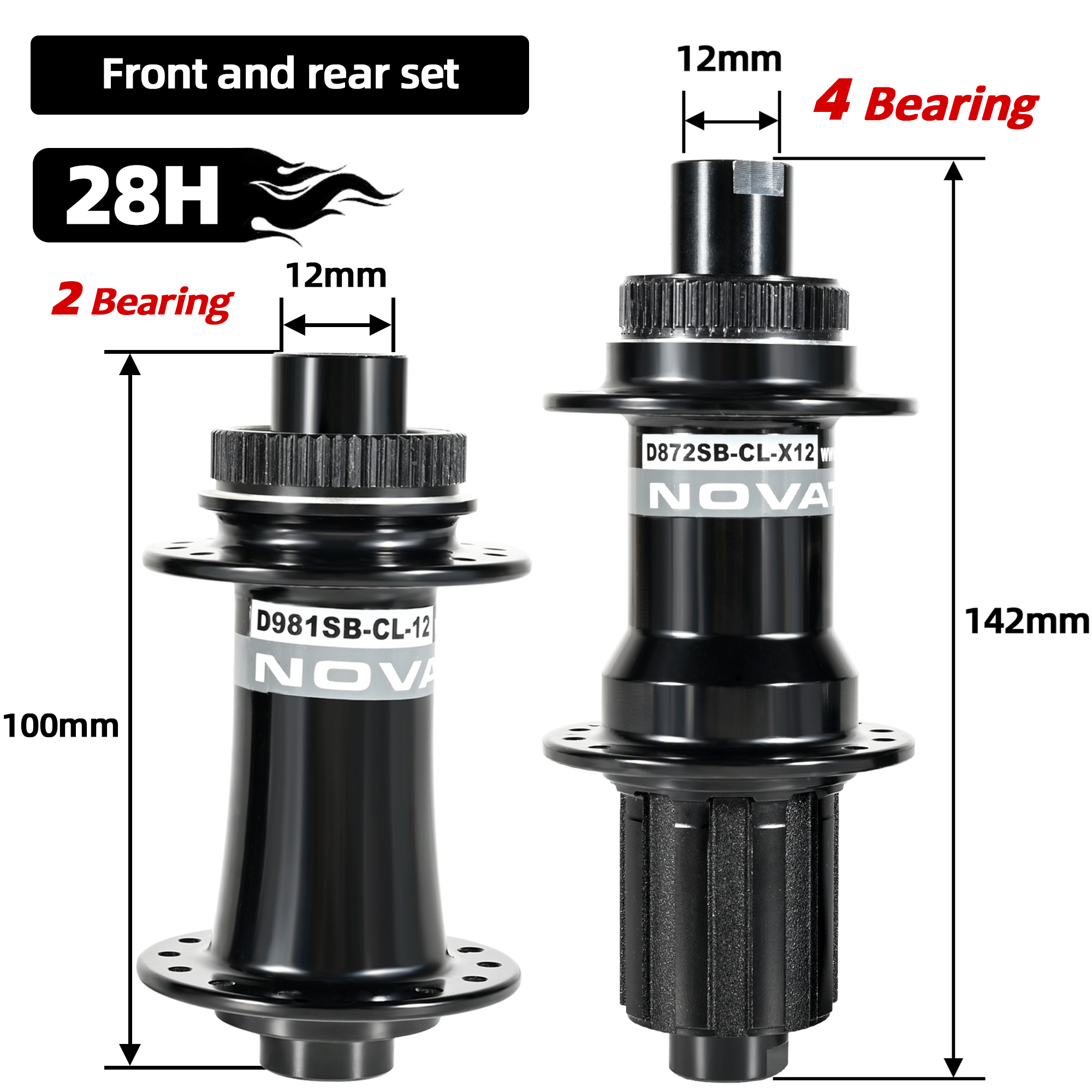 Novatec MTB/Road Bike Hubs D981SB/D872SB Bike Hub Center Lock Disc Brake 28 Holes 4 Bearings HG 8/9/10/11-Speed 100/142x12mm: WHITE